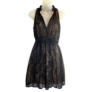 BCBGMAXAZRIA Whimsigoth Babydoll Dress Women XXS Black Silk Blend Sheer Overlay